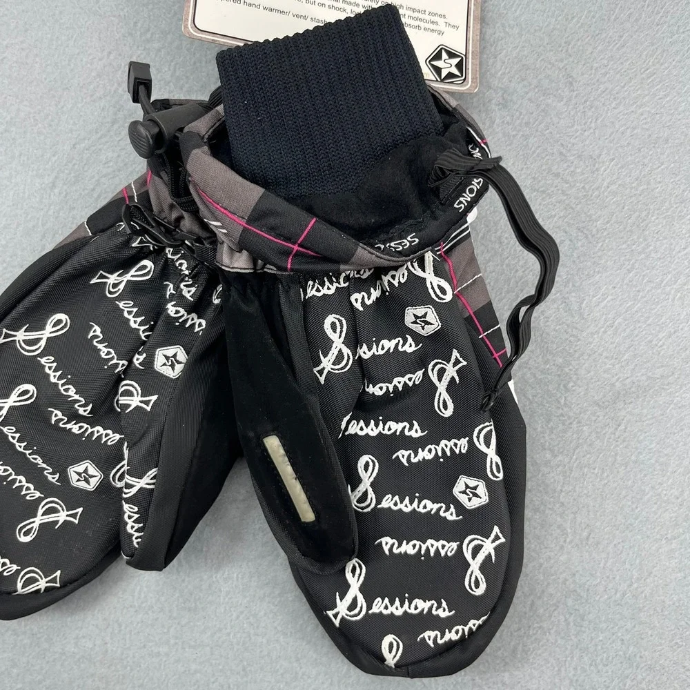 Sessions Riley Avery Plaid Mittens Gloves Womens L Grey Waterproof Ski Snowboard
